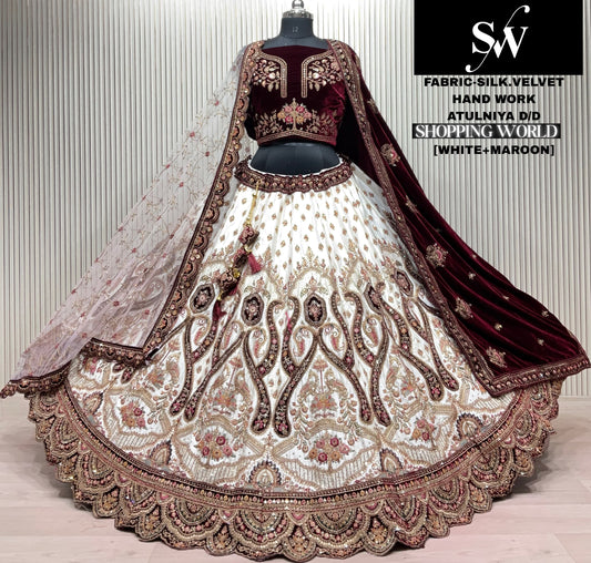 Maroon Rani Pink Velvet Bridal Lehenga