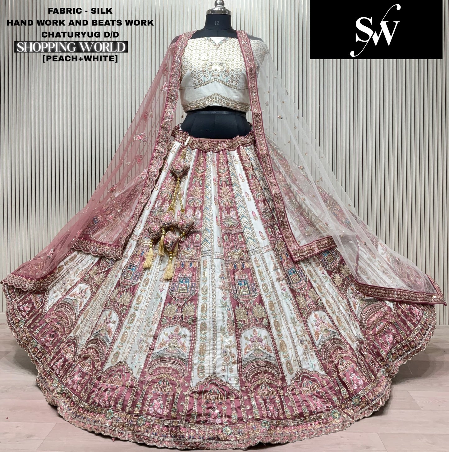 Pink White Silk Bridal Lehenga