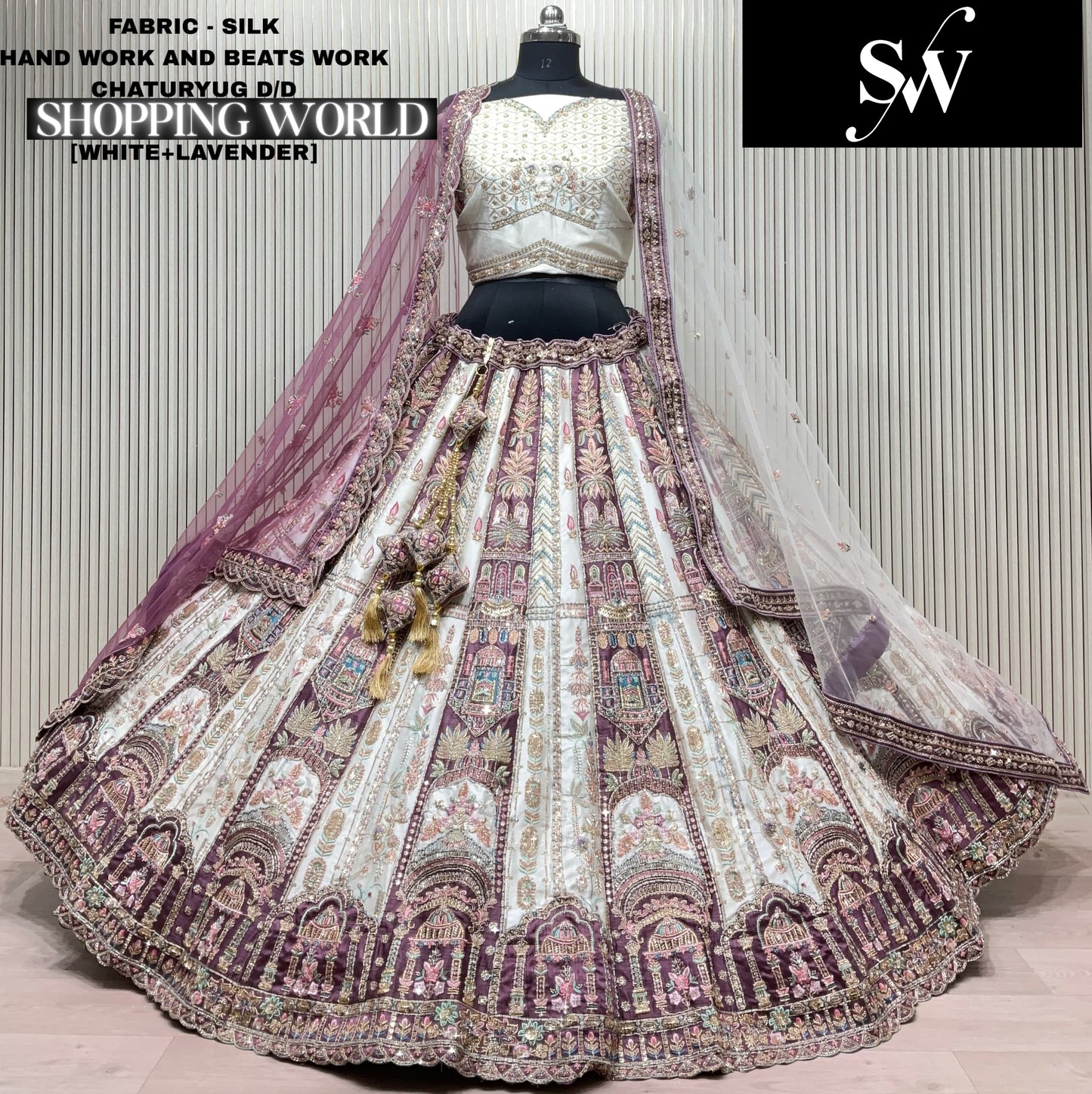 Mehendi Green White Silk Bridal Lehenga