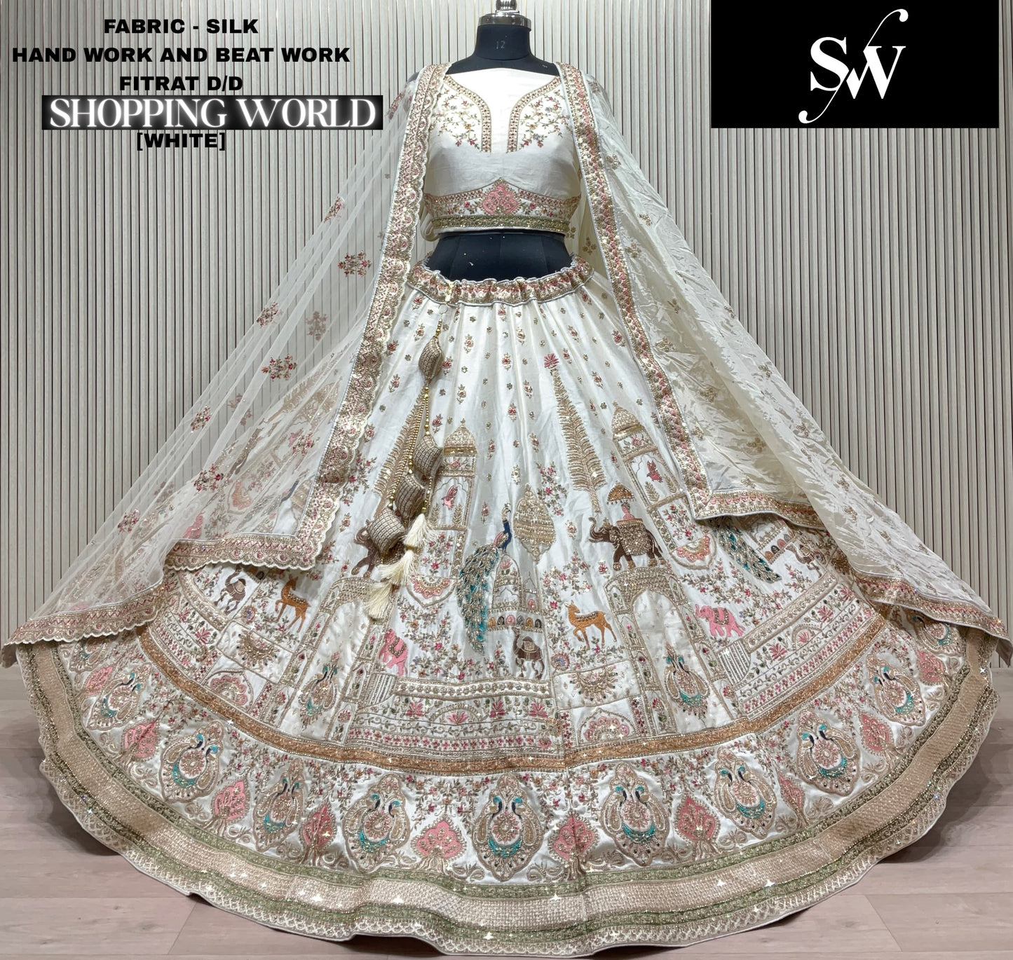 White Silk Peacock Lehenga (Copy)