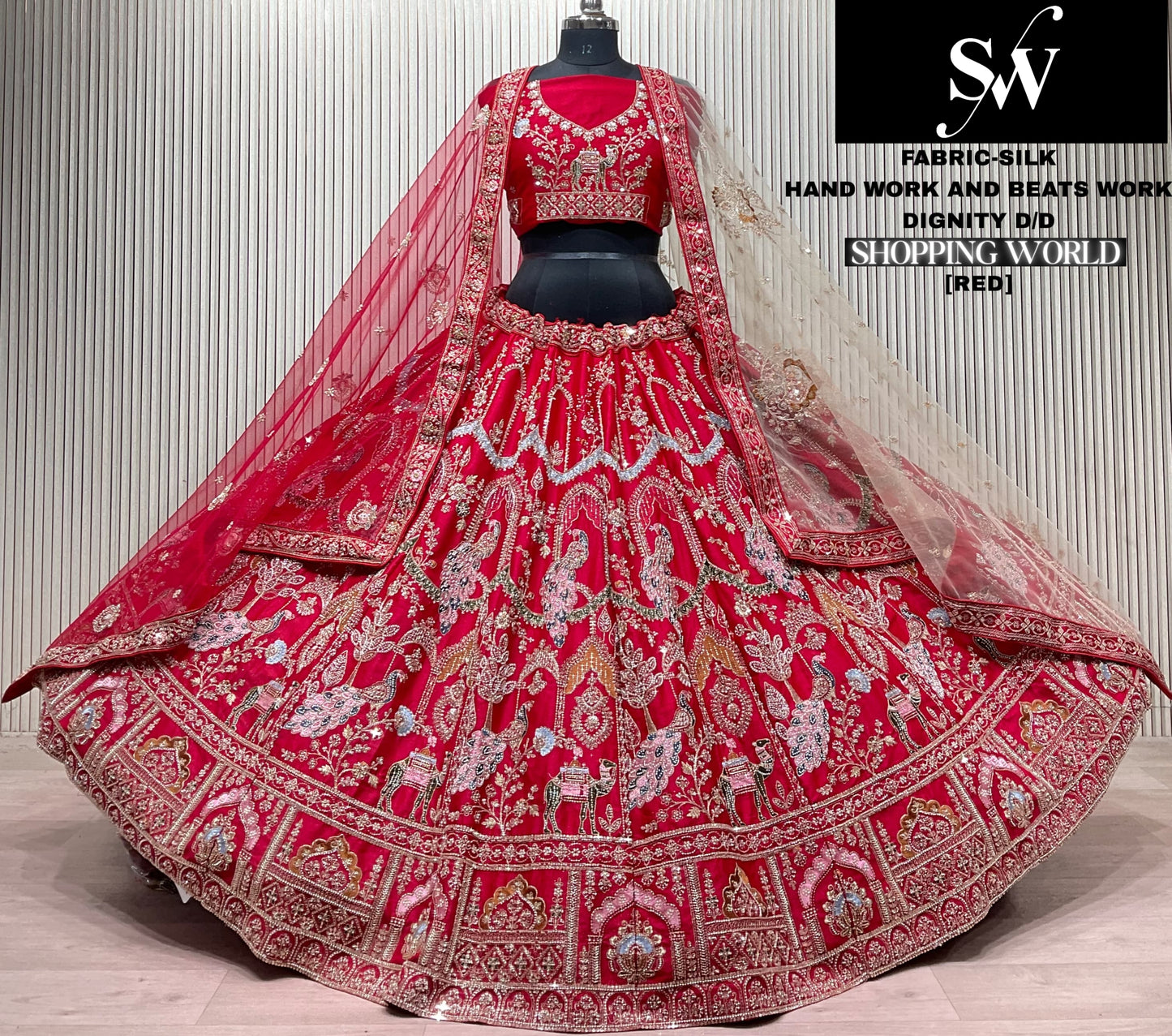 Red Silk Peacock Bridal Lehenga