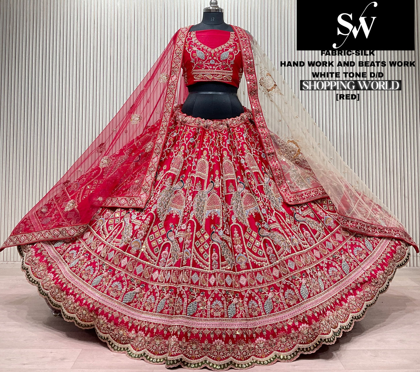Red Silk Peacock Bridal Lehenga