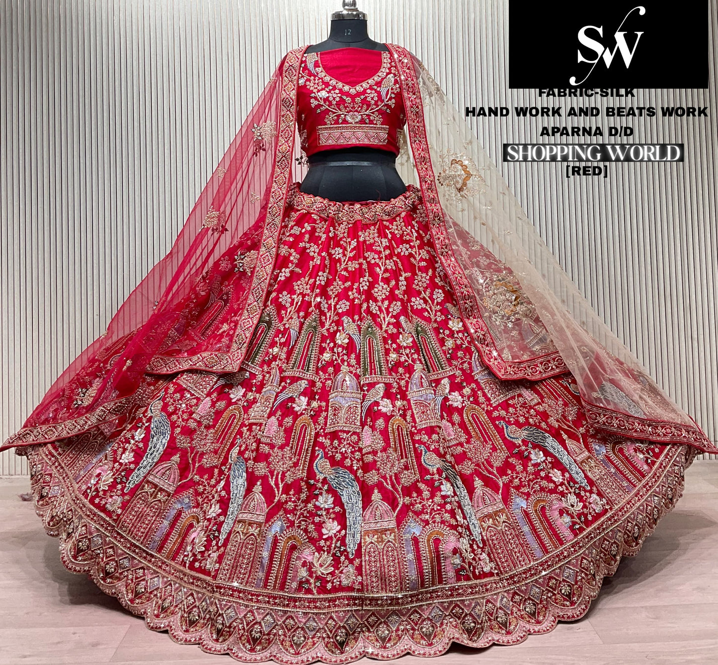 Red Silk Peacock Bridal Lehenga