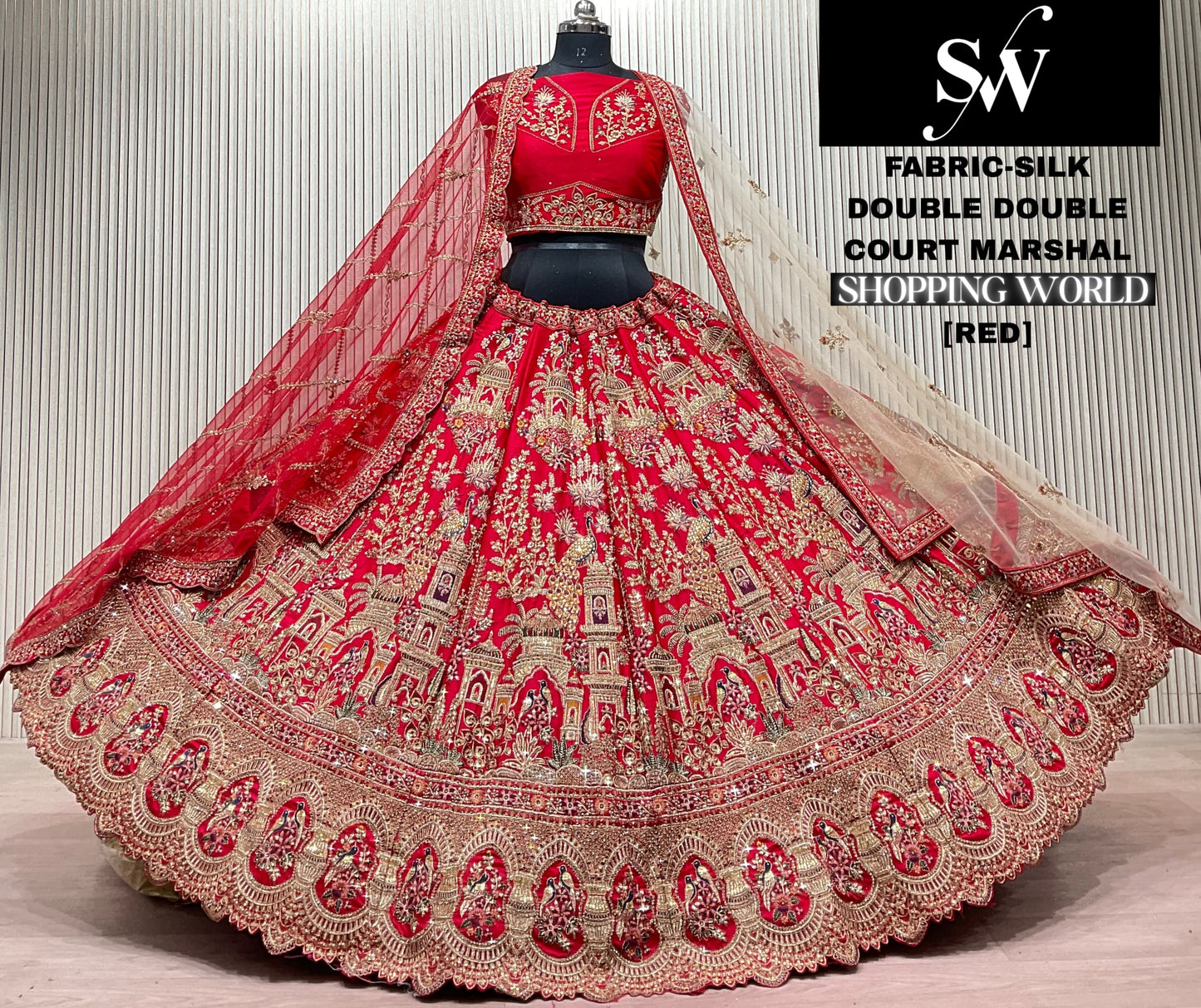 Red Silk Peacock Bridal Lehenga