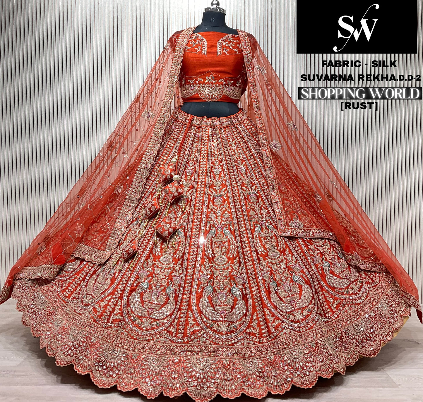 Rust Orange Silk Bridal Lehenga