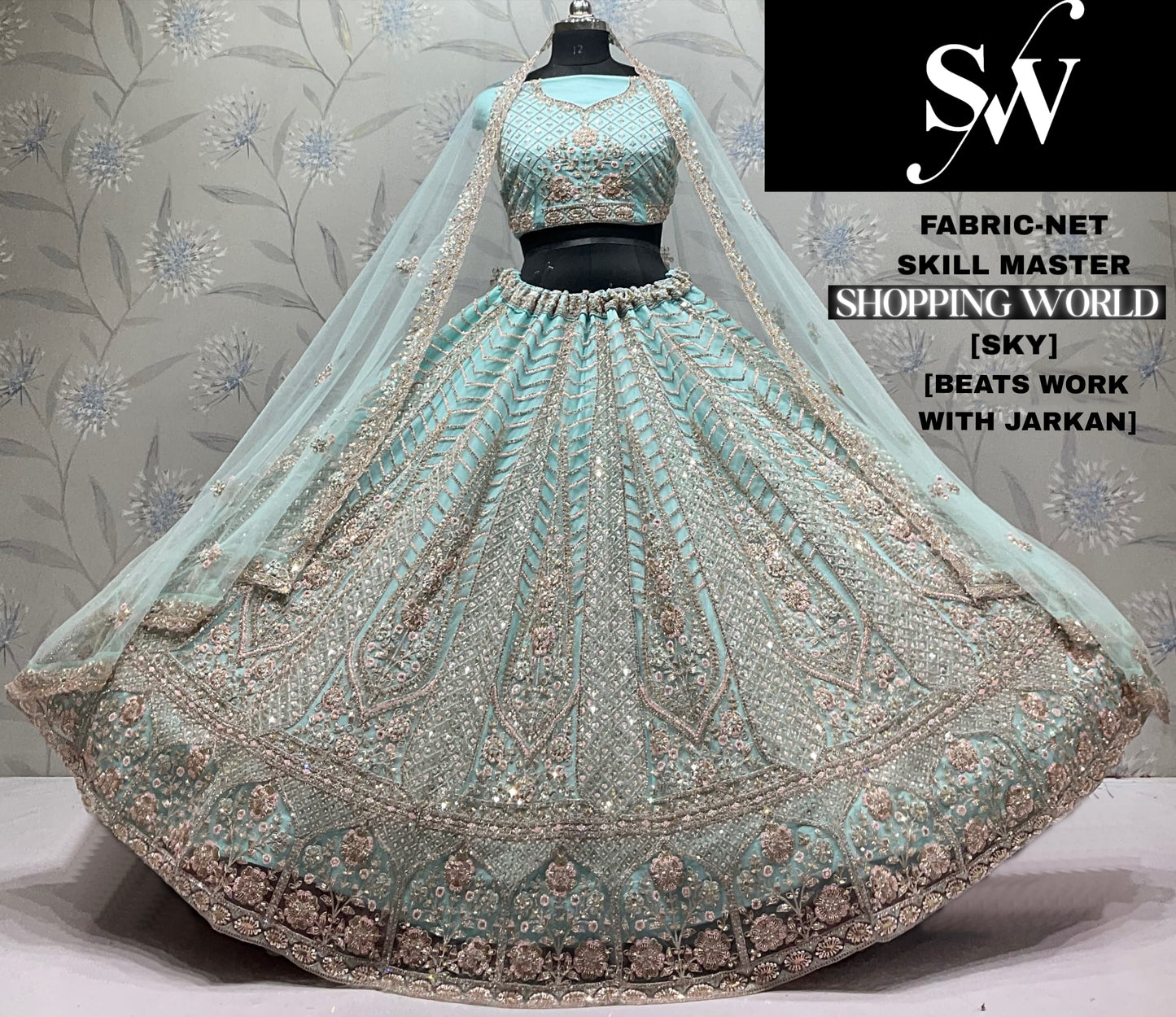Pista Green Net Lehenga
