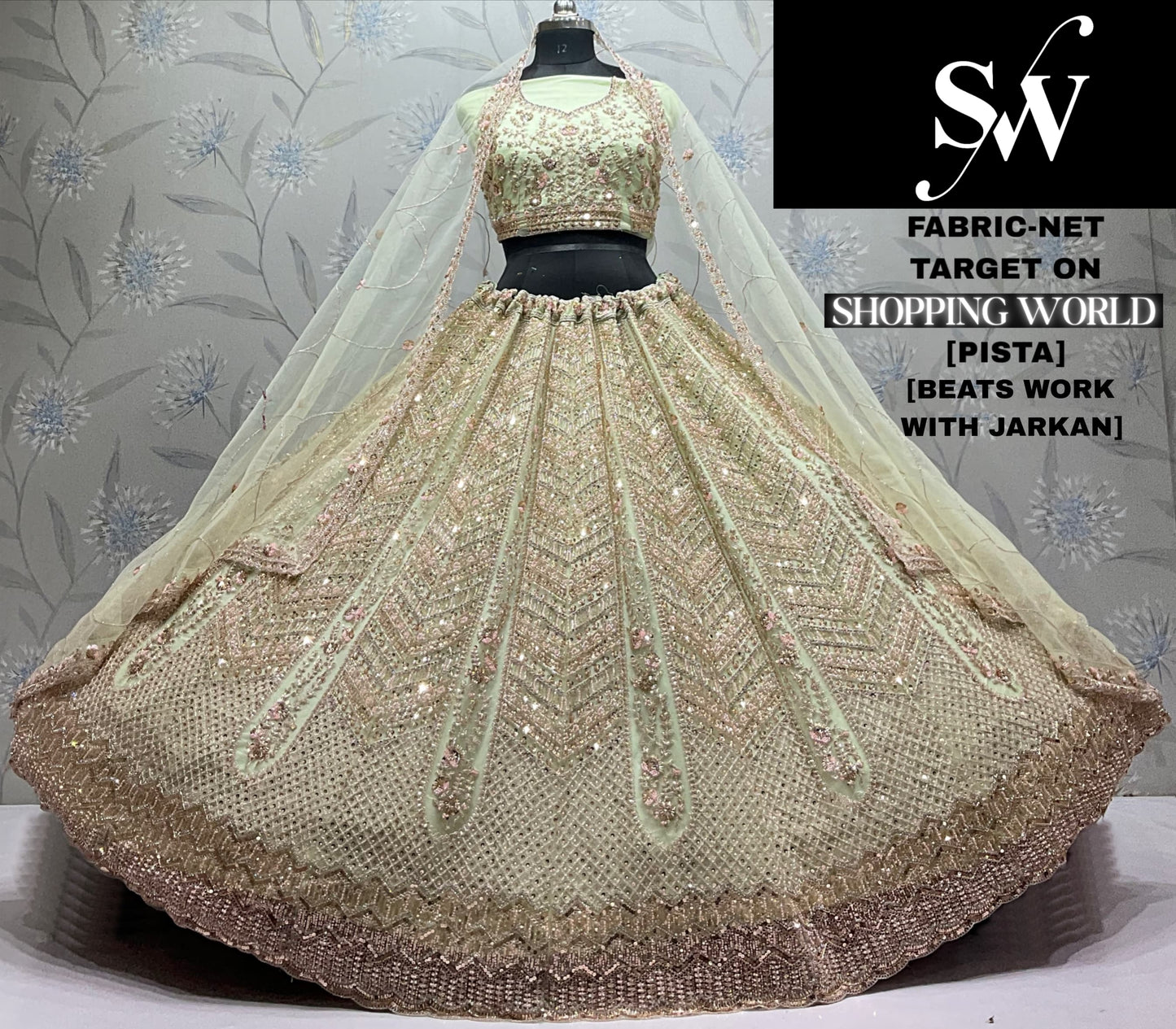 White Golden Designer Net Lehenga