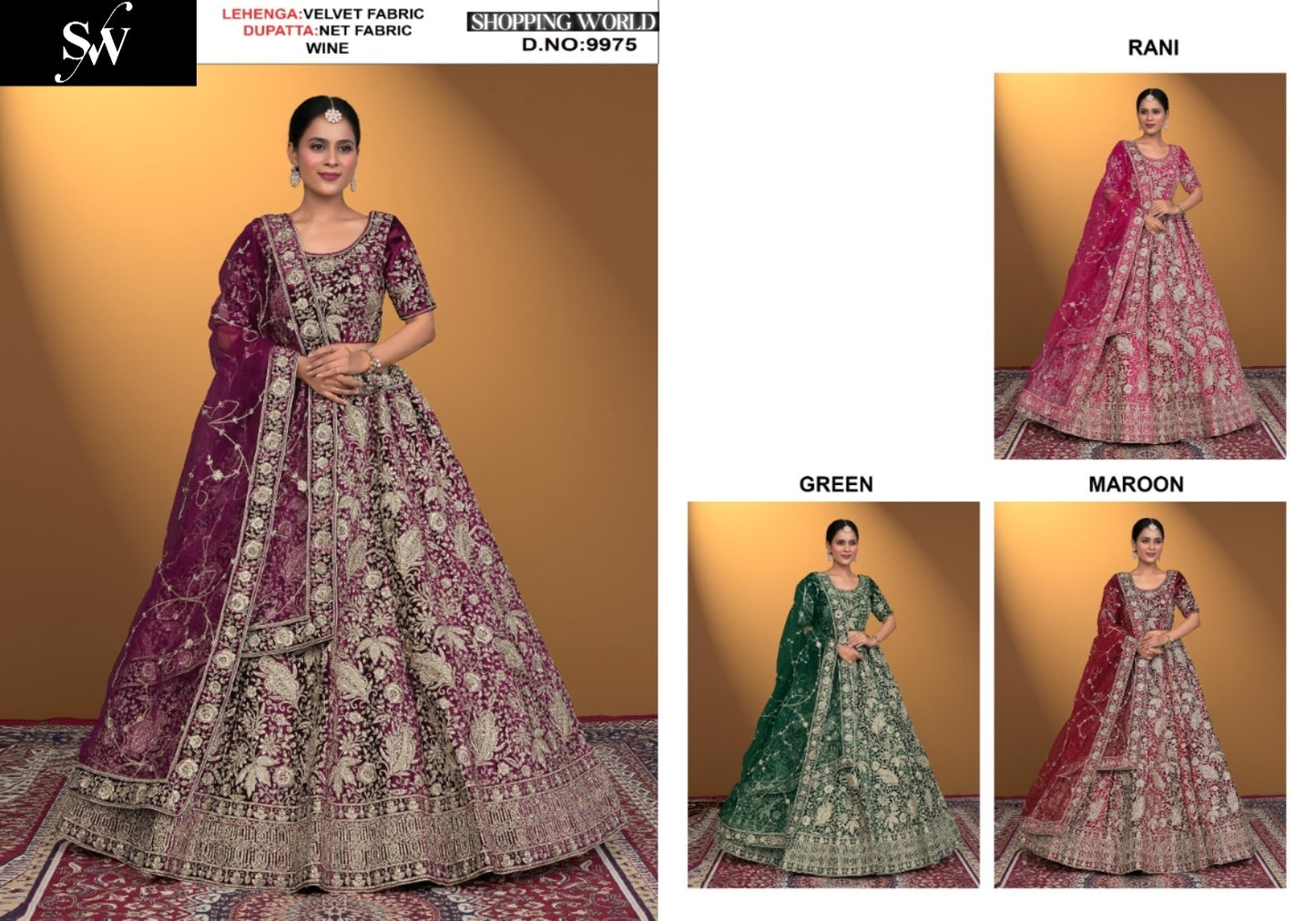 Wine Green Maroon Rani Pink Velvet Bridal Lehenga