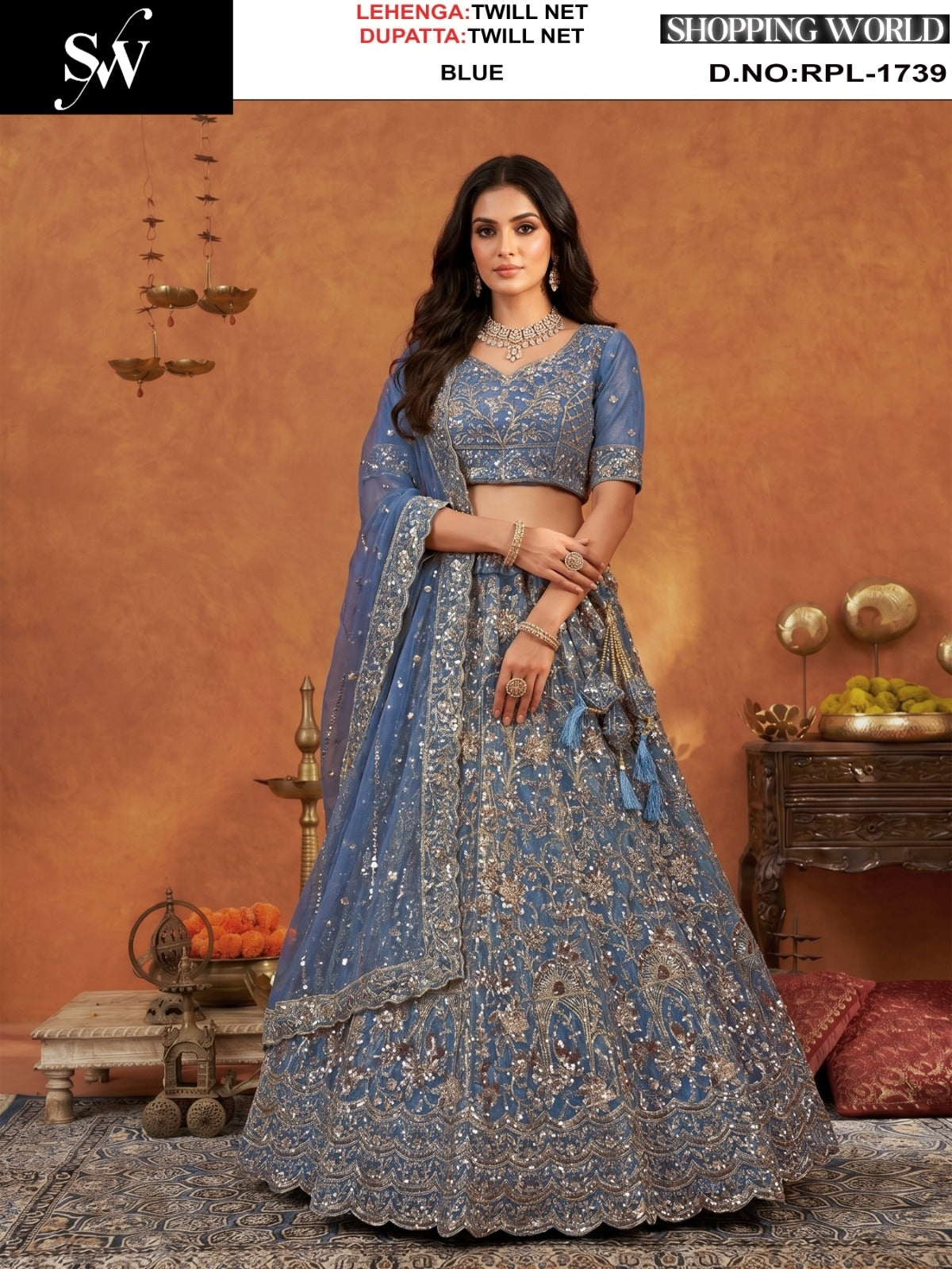 Blue Twill Net Lehenga