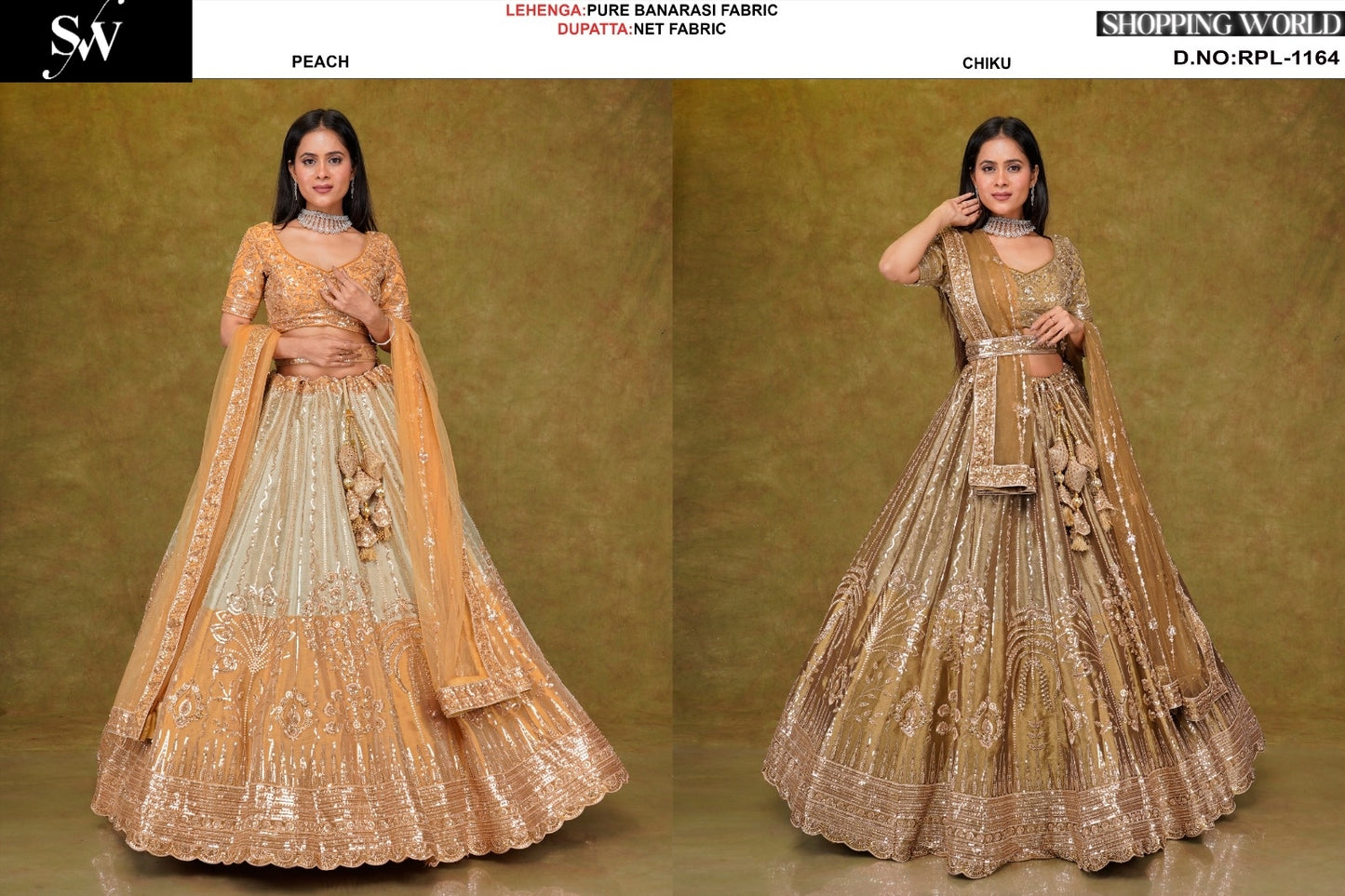 Peach Chiku Golden Banarasi Lehenga