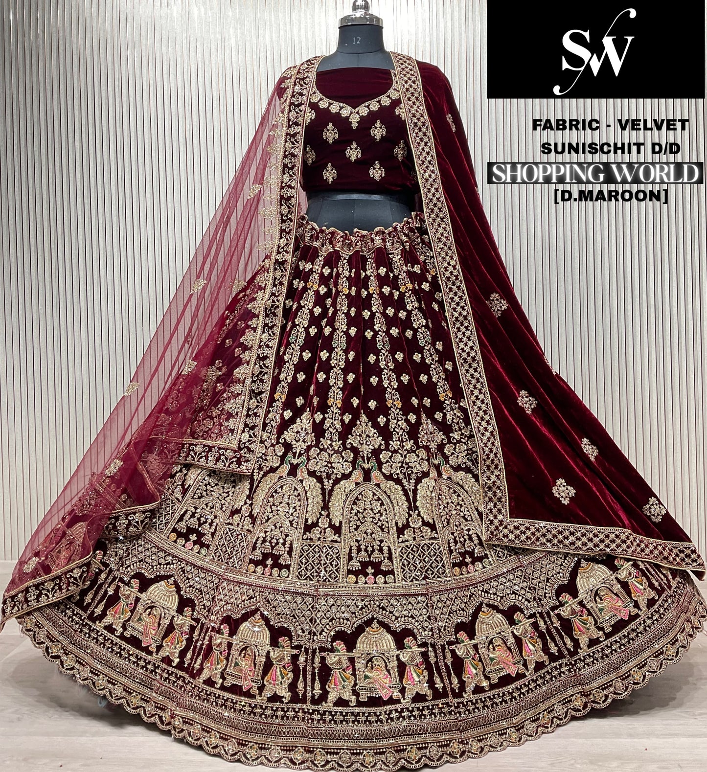 Rani Pink Doli Barat Velvet Bridal Lehenga