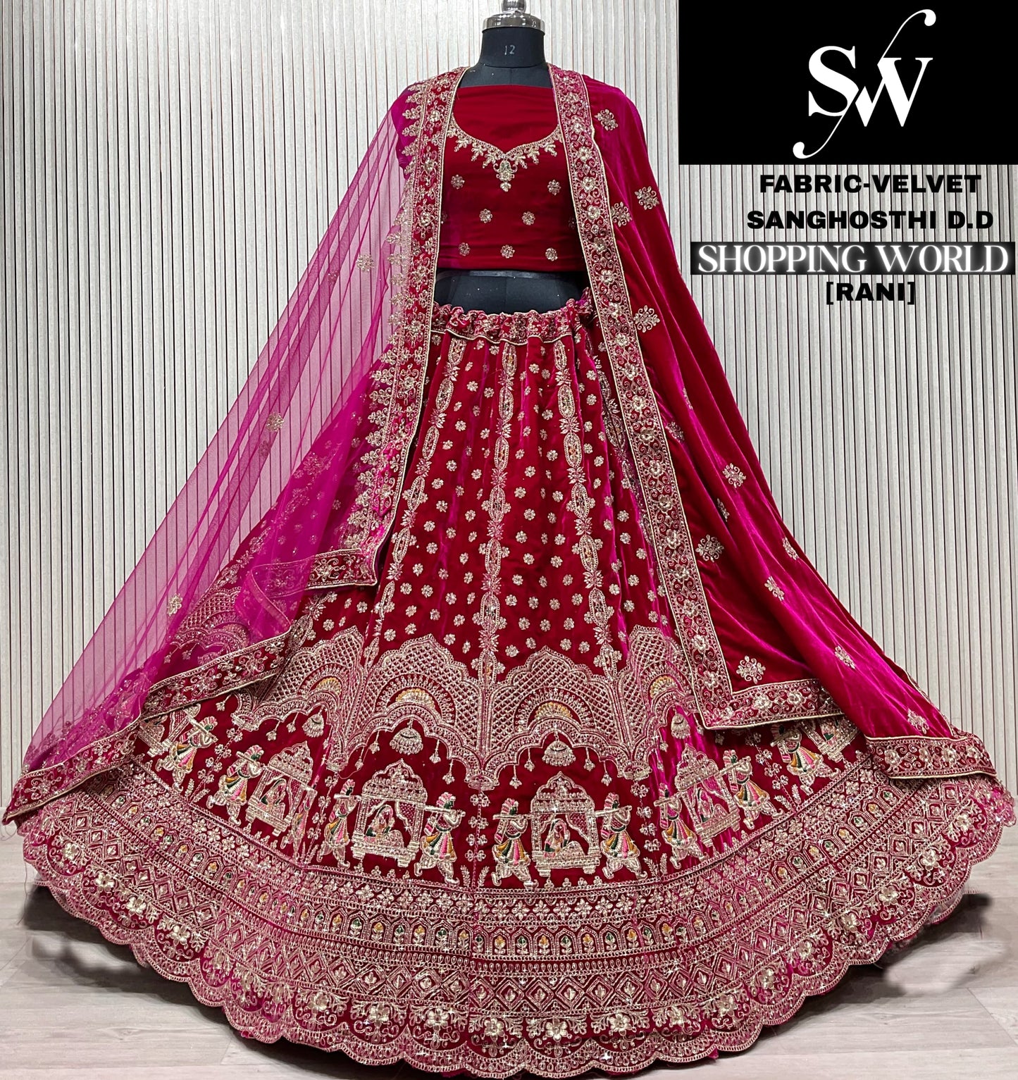 Dark Maroon Doli Barat Velvet Bridal Lehenga