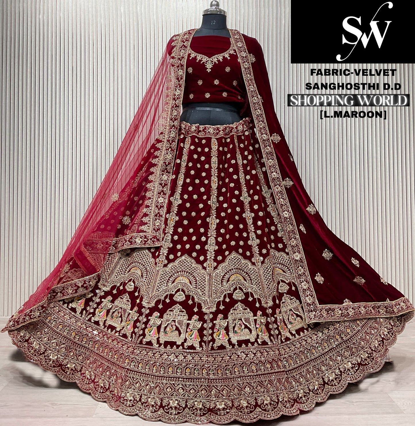 Rani Pink Doli Barat Velvet Bridal Lehenga