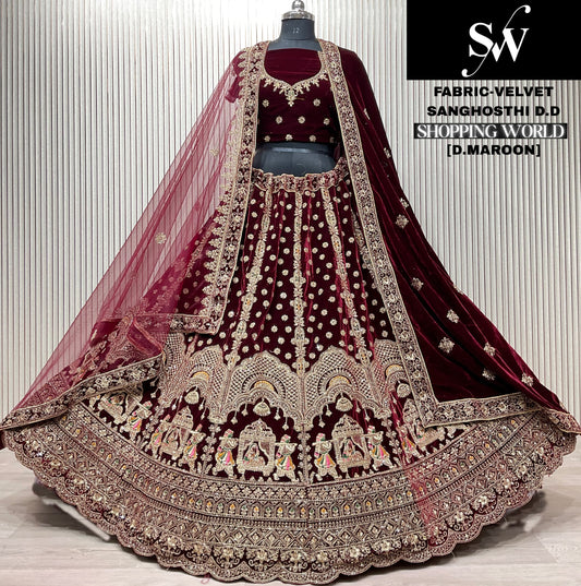 Rani Pink Doli Barat Velvet Bridal Lehenga