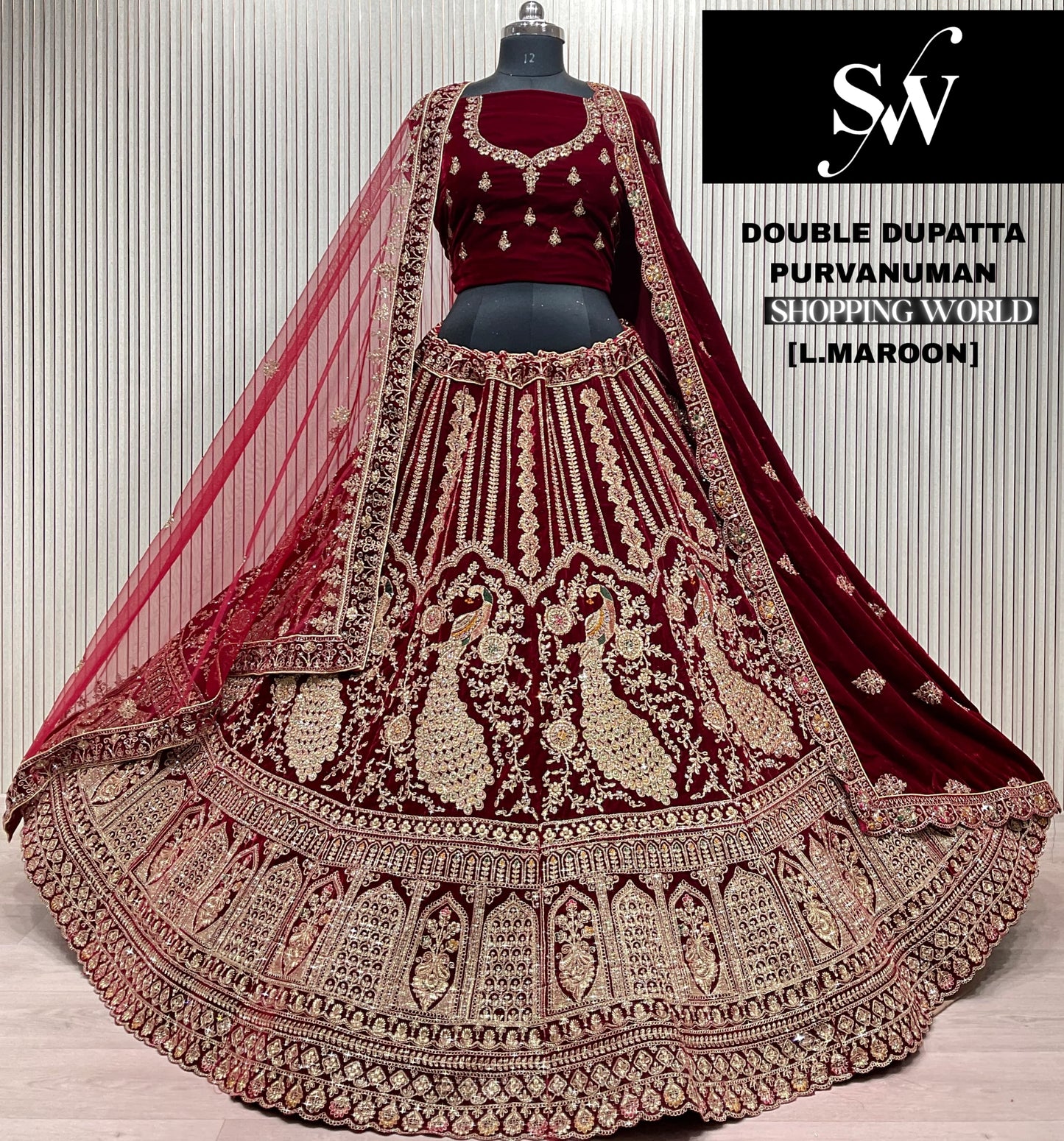 Dark Maroon Peacock Bridal Lehenga