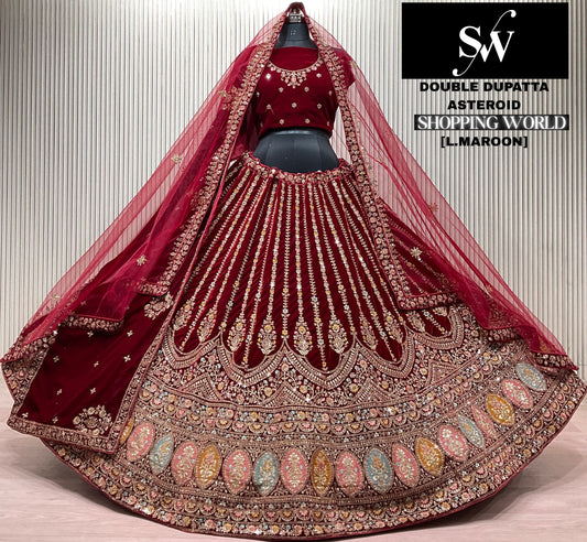 Dark Maroon Double Dupatta Bridal Lehenga
