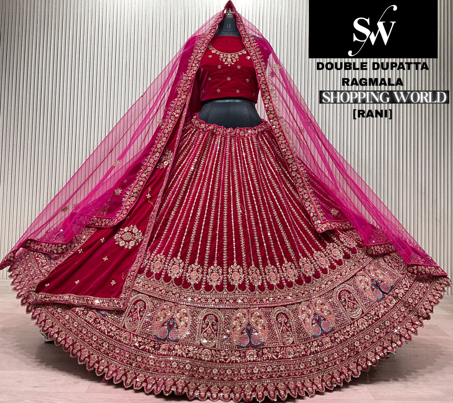Dark Maroon Double Dupatta Bridal Lehenga