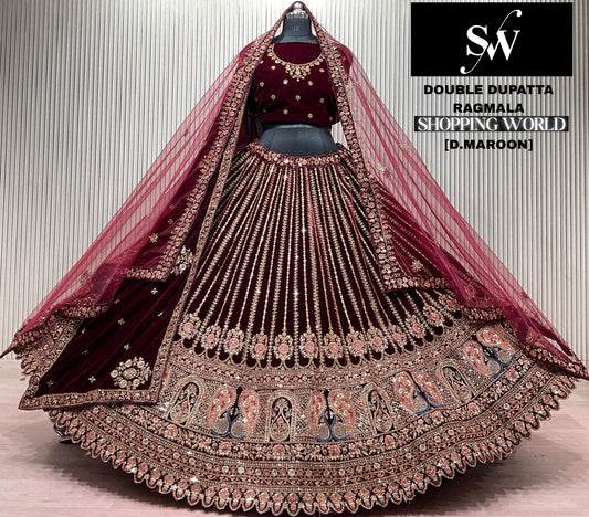 Rani Pink Double Dupatta Bridal Lehenga