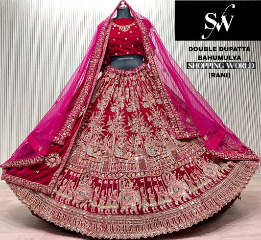 Dark Maroon Double Dupatta Bridal Lehenga