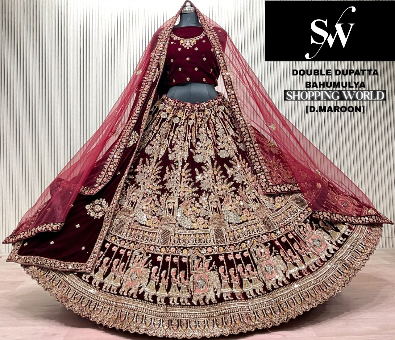 Rani Pink Double Dupatta Bridal Lehenga