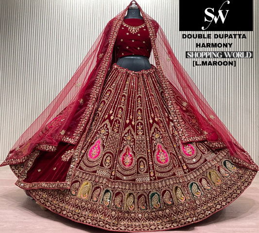 Rani Pink Double Dupatta Bridal Lehenga