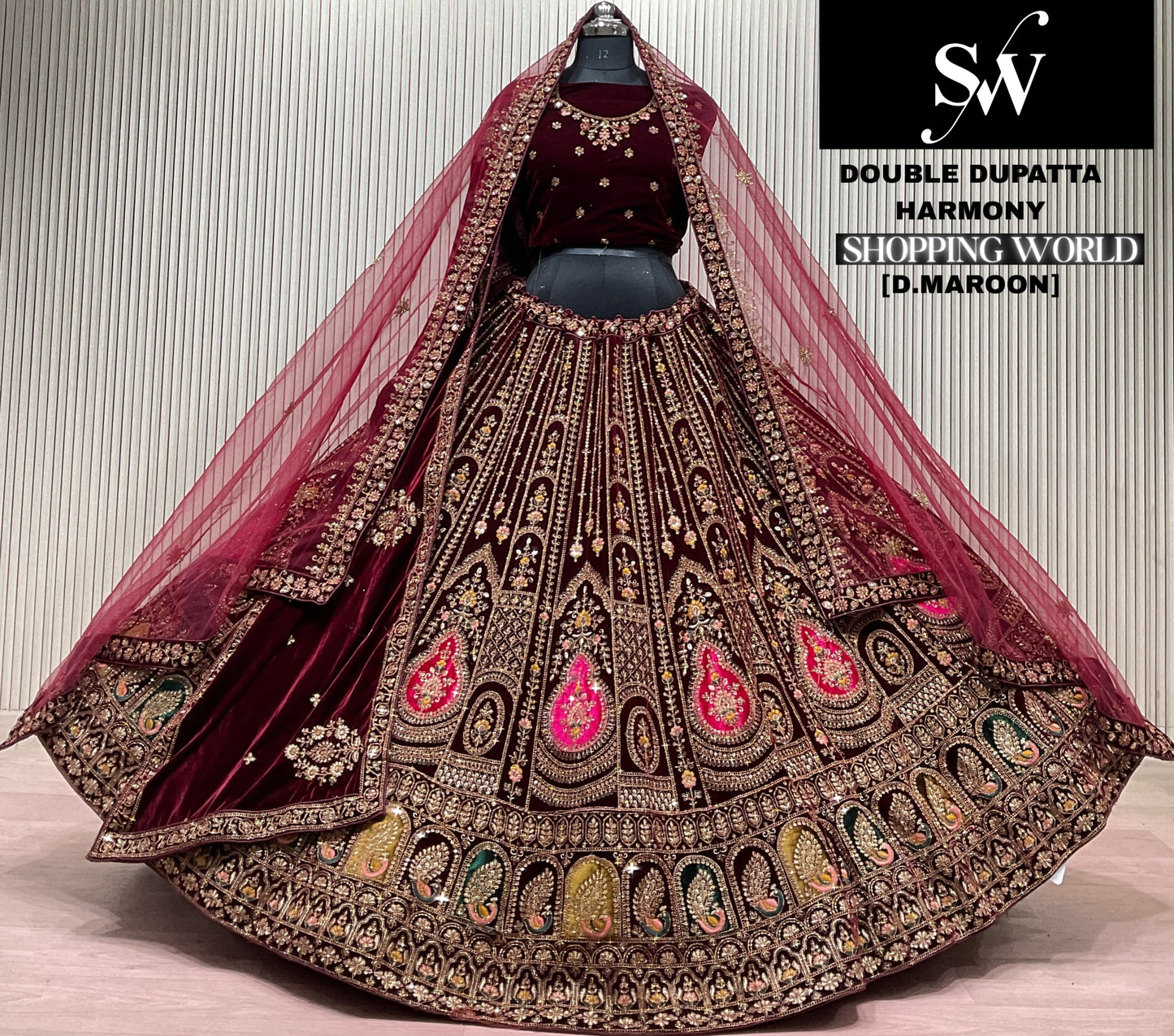 Rani Pink Double Dupatta Bridal Lehenga