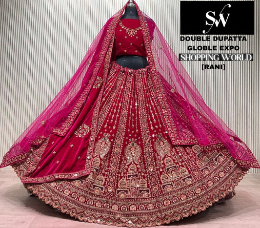 Light Maroon Double Dupatta Bridal Lehenga