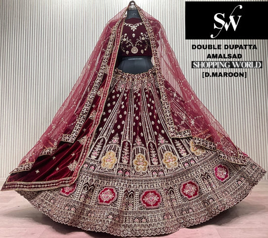 Light Maroon Double Dupatta Bridal Lehenga
