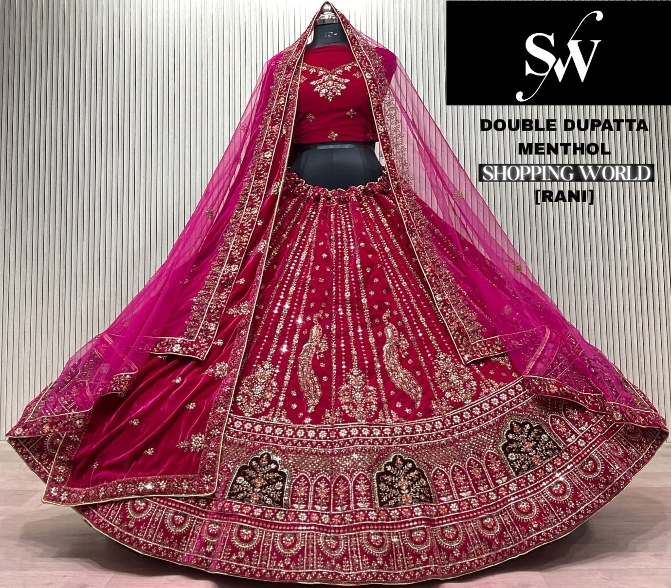 Dark Maroon Peacock Double Dupatta Bridal Lehenga