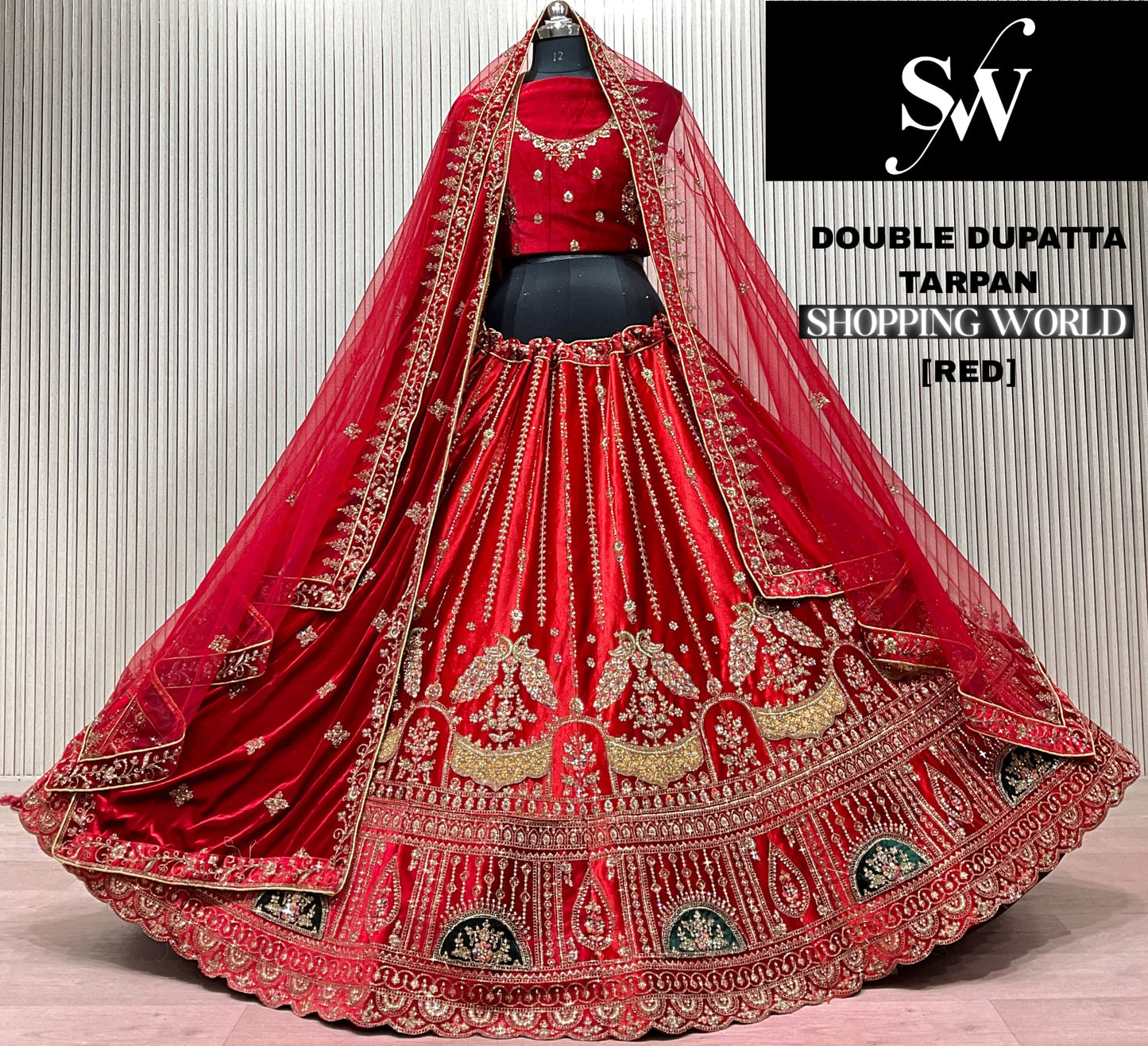 Light Maroon Double Dupatta Peacock Bridal Lehenga