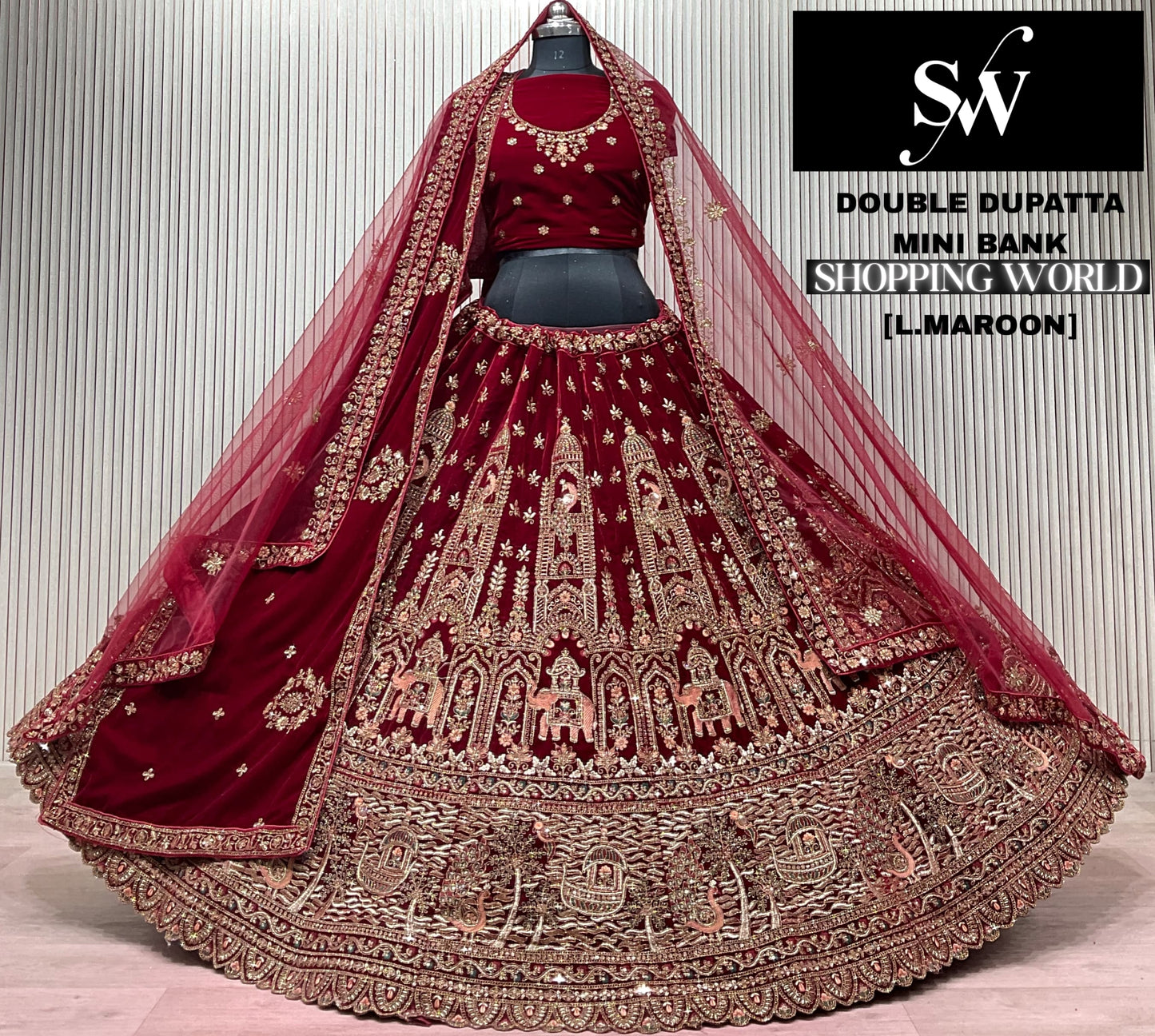 Dark Maroon Peacoock Bridal Lehenga
