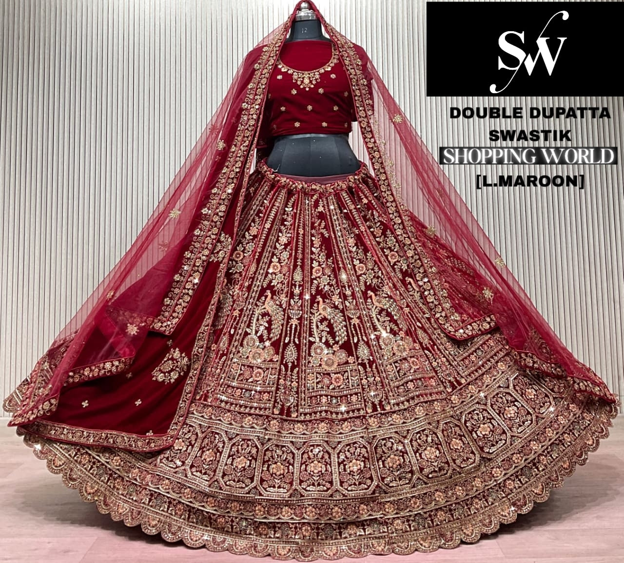 Dark Maroon Peacoock Bridal Lehenga