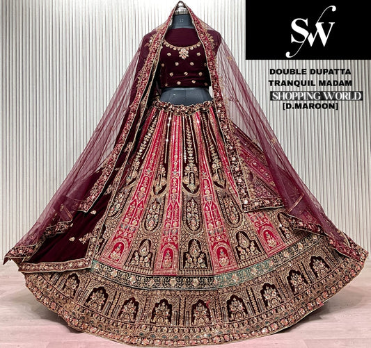 Chiku Golden Double Dupatta Bridal Lehenga