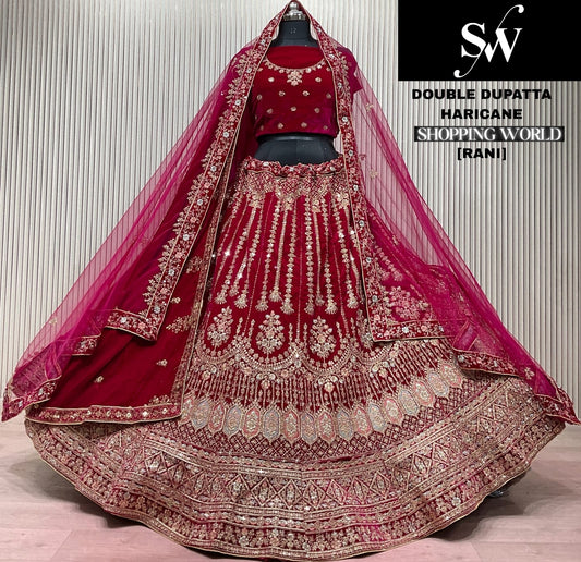 Light Maroon Double Dupatta Bridal Lehenga
