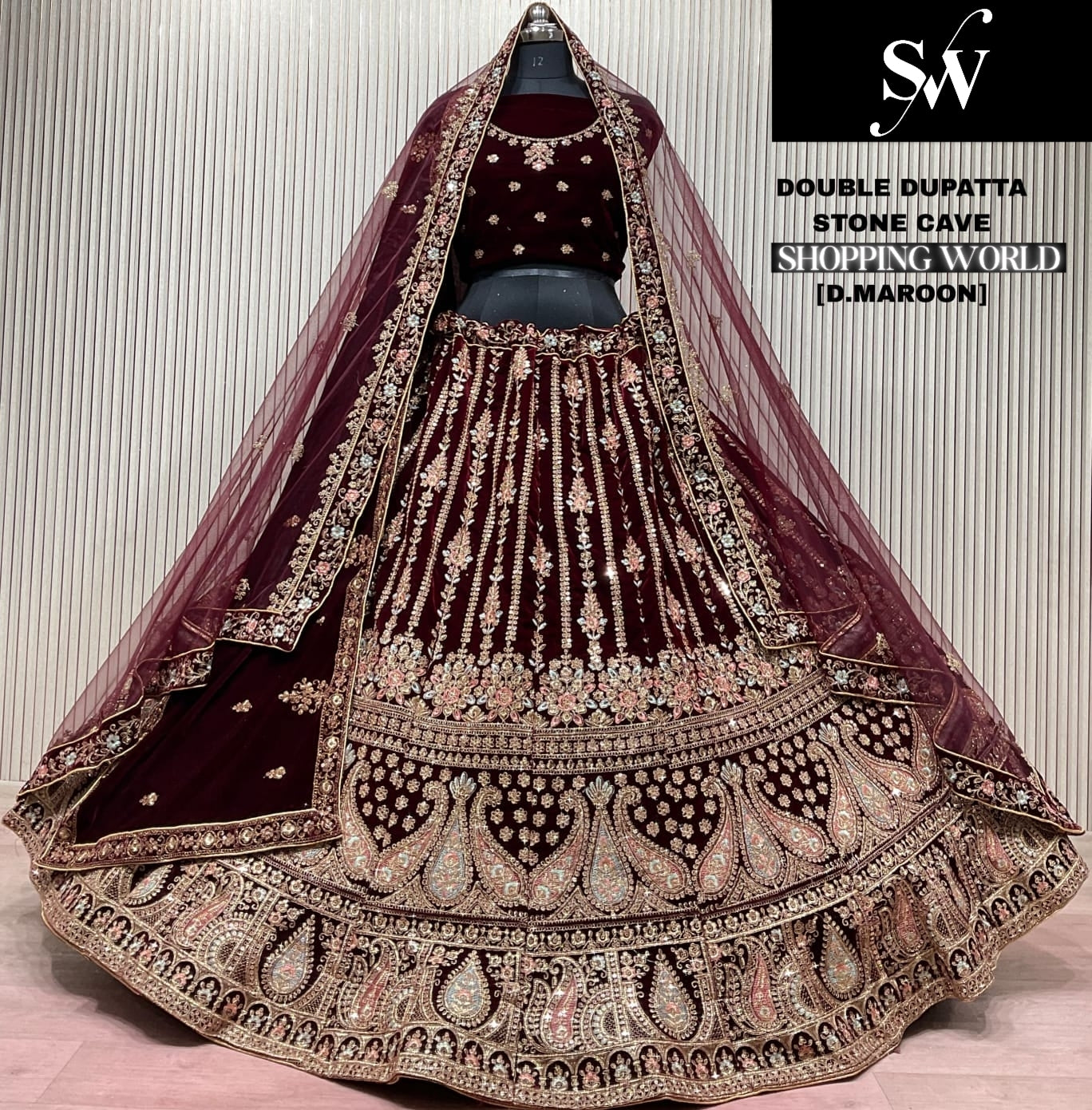 Rani Pink Double Dupatta Bridal Lehenga