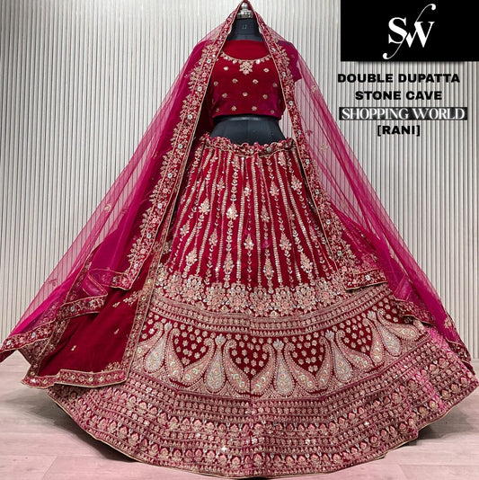 Dark Maroon Double Dupatta Bridal Lehenga