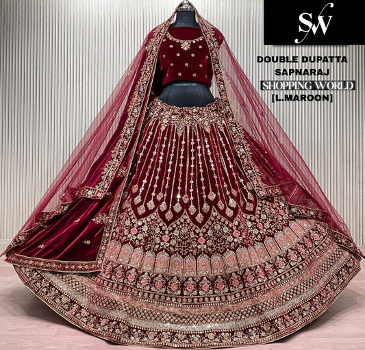 Dark Maroon Double Dupatta Bridal Lehenga