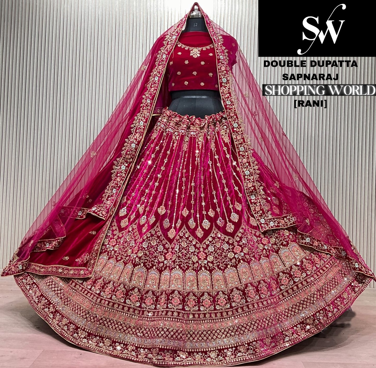 Dark Maroon Double Dupatta Bridal Lehenga