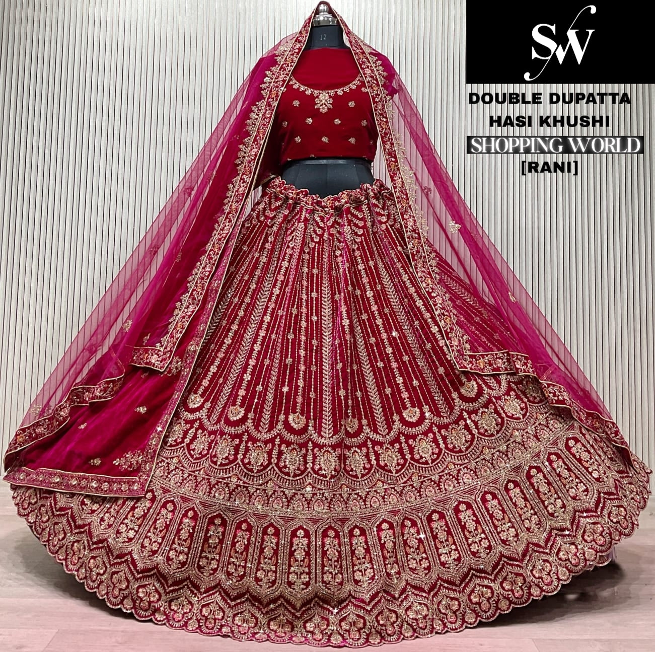 Rani Pink Double Dupatta Bridal Lehenga