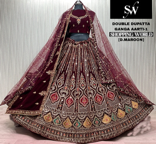Light Maroon Double Dupatta Bridal Lehenga