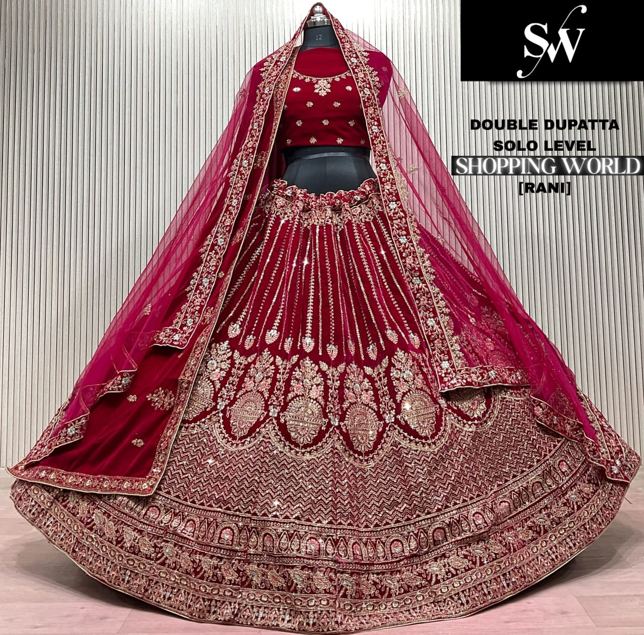Light Maroon Double Dupatta Bridal Lehenga