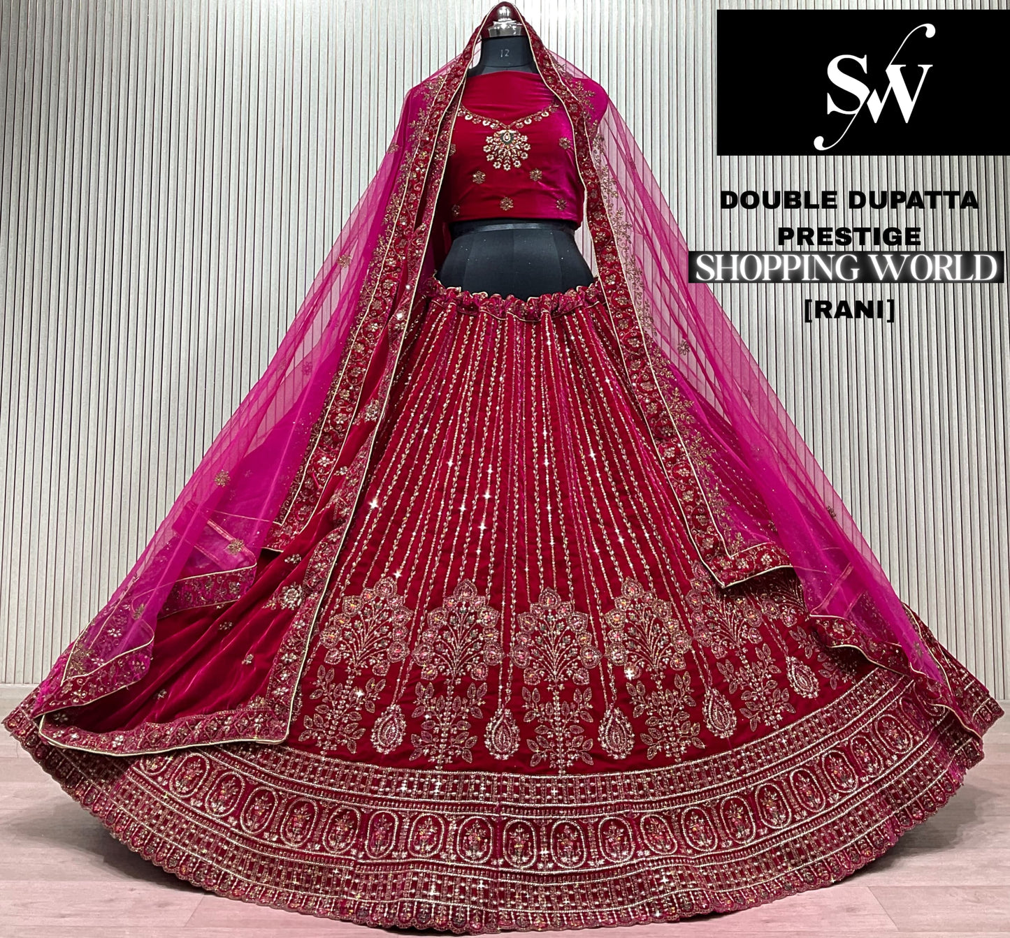 Light Maroon Double Dupatta Bridal Lehenga