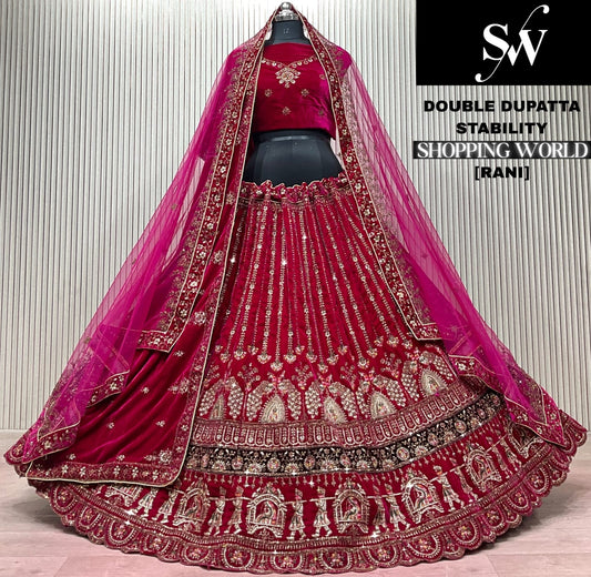 Light Maroon Double Dupatta Bridal Lehenga