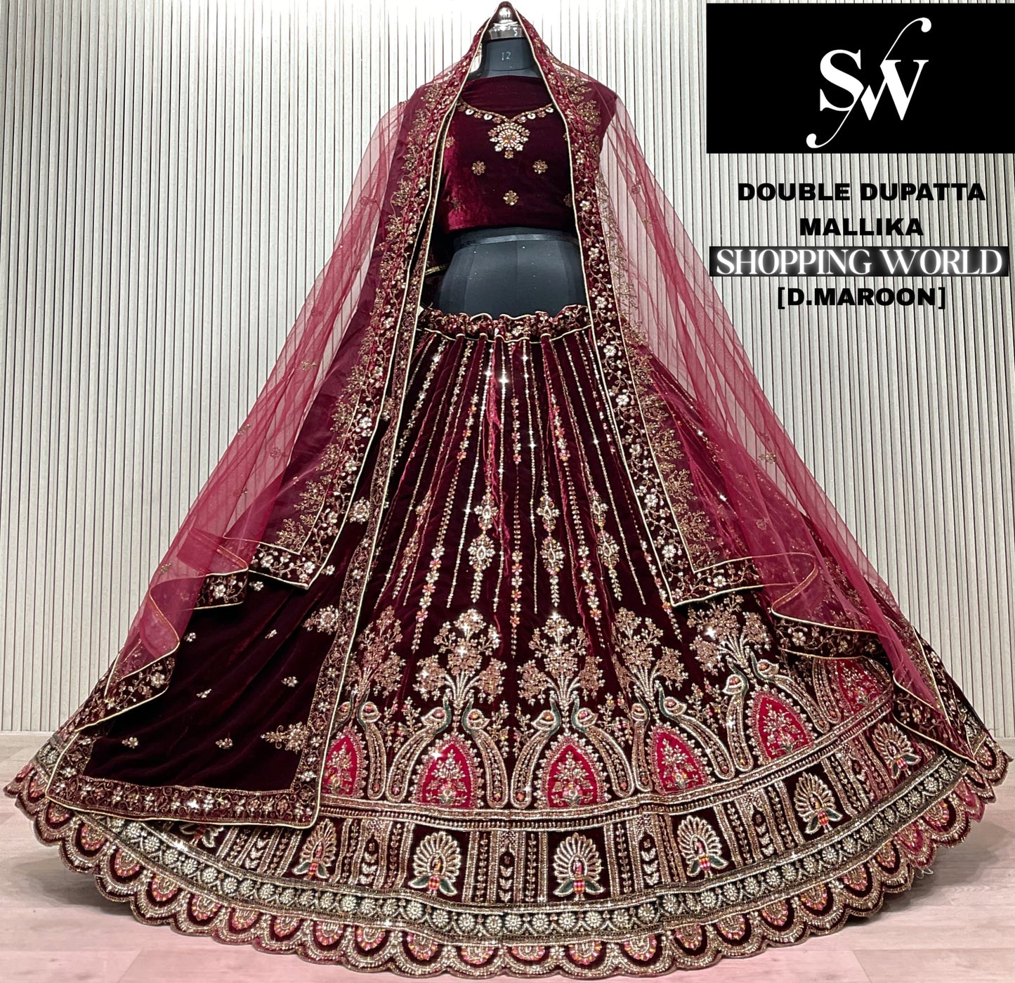 Rani Pink Double Dupatta Bridal Lehenga