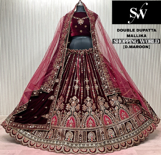 Light Maroon Double Dupatta Bridal Lehenga
