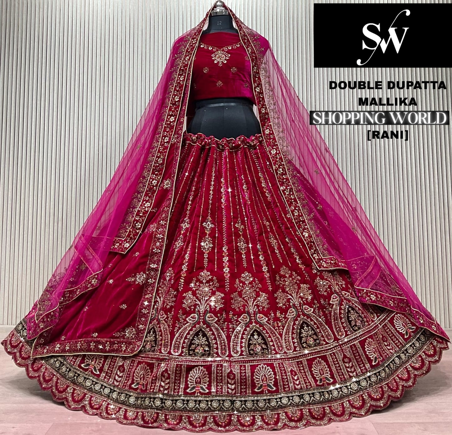 Light Maroon Double Dupatta Bridal Lehenga