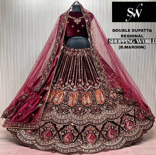 Light Maroon Double Dupatta Bridal Lehenga