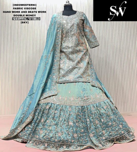 Rust Orange Viscose Long Farshi Garara Dress Material Special