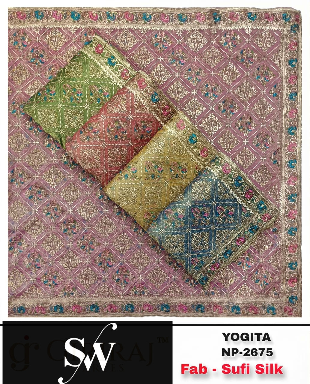 Yellow Green Peach Blue Vaari Sufi Silk Saree