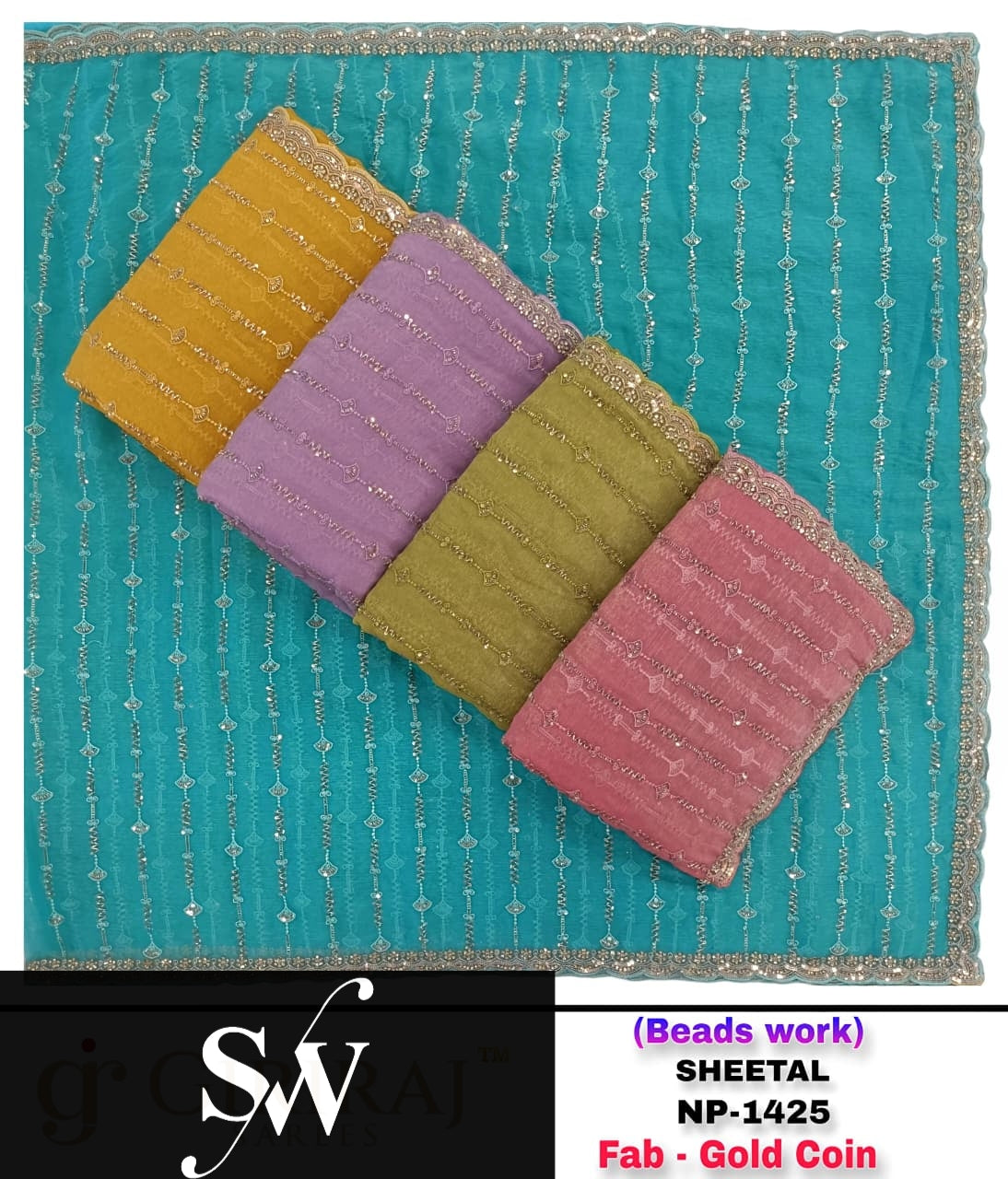 Yellow Blue Green Pink Lavender Vaari Chiffon Saree